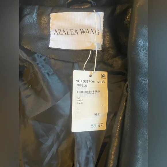 Black Faux Leather Jacket with Faux Fur Cuffs - Picture 5 of 6